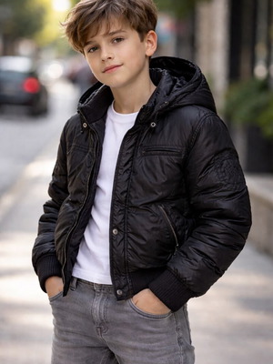 Μπουφάν Dolce & Gabbana D&G Junior μαύρο puffer με κουκούλα σαν καινούργιο