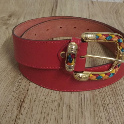 Vintage women's leather belt with colorful braided detail, like new