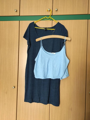 H&M women's short-sleeve dress like new with blue Pink Woman camisole gift