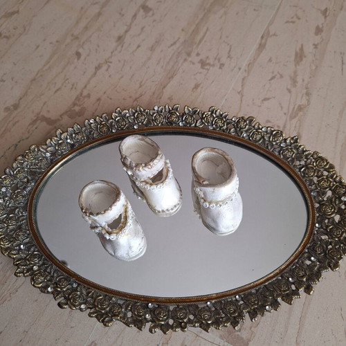 Set of 3 Handmade Clay Miniature Shoes Romantic Style