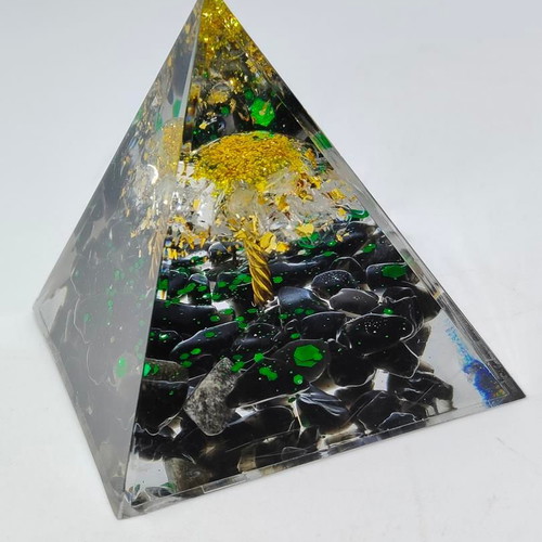 Orgonite Pyramid with Obsidian and Tree of Life