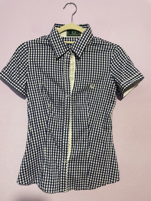 Fred Perry checked shirt, white and blue, size S