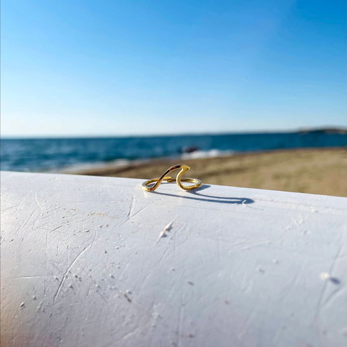 Adjustable ring made of gold stainless steel with wave new