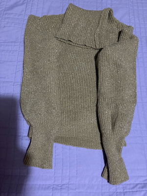 Beige knitted turtleneck like new with silver thread, size small
