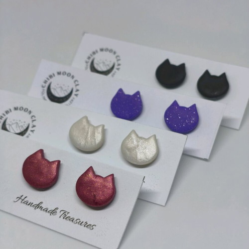 Cat small earrings handmade, multicolor