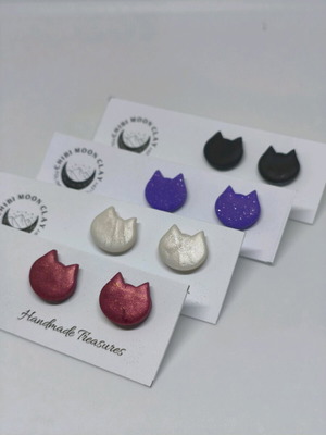 Cat small earrings handmade, multicolor
