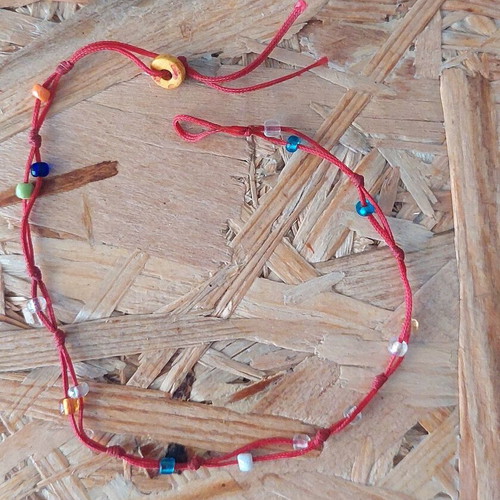 Handmade anklet with multicolored beads, red