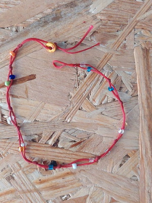 Handmade anklet with multicolored beads, red