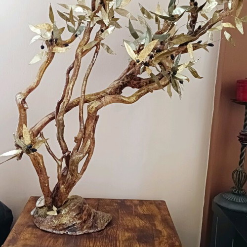 Decorative olive tree handmade from driftwood and metal