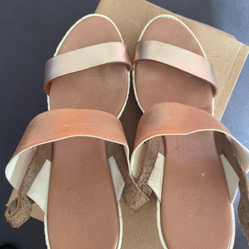 Platform sandals size 39, Greek made, rose gold leather straps