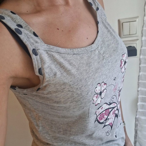 Gray pajama top with butterfly used, size medium