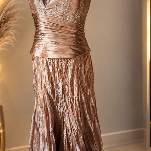 Valérie maxi dress with embroidery, nude champagne color, size XL 42