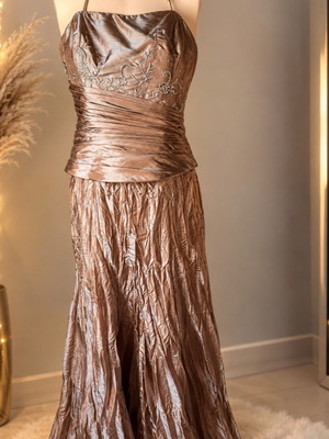 Valérie maxi dress with embroidery, nude champagne color, size XL 42