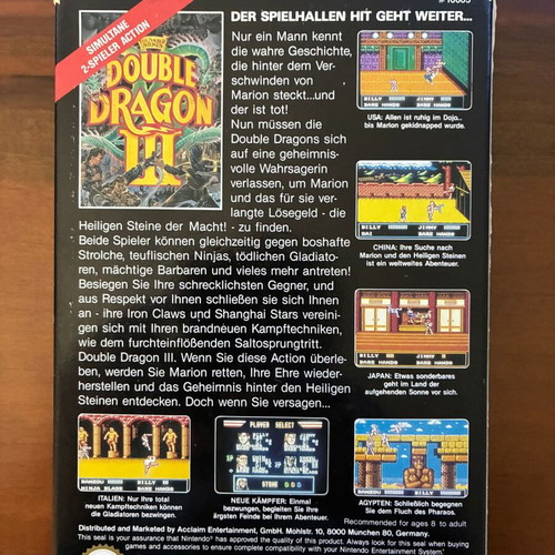 Double Dragon III The Sacred Stones Nintendo NES game like new, Greek manual