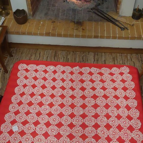 Handmade white tablecloth with saita 85x85 new, unused