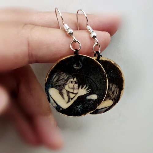 Skeleton Death Kiss Handmade Earrings Black Gothic