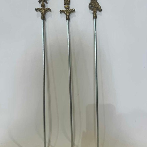 Vintage set of 3 skewers with brass heads 42cm used