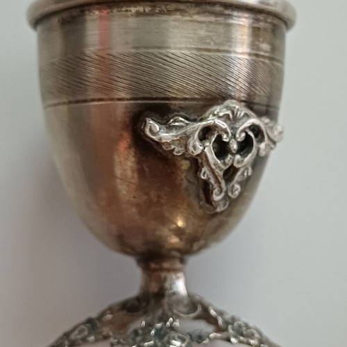 Vintage Antique Egg Cup Sterling Silver 925 with Floral Openwork Base