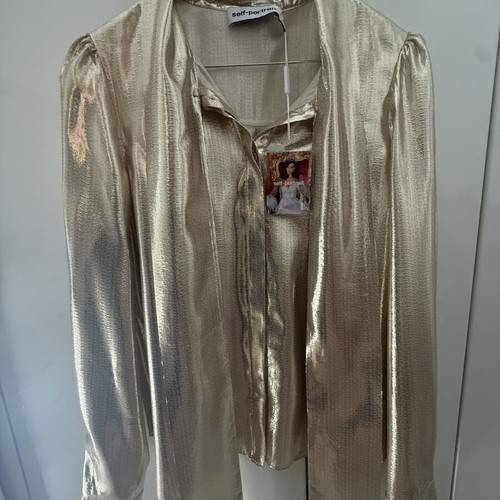 Self-Portrait Gold Metallic Bow Blouse, new with tags