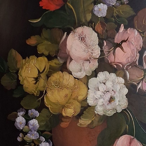 R. Rosini Large Collectible Italian Oil Painting on Wood with Flowers like new