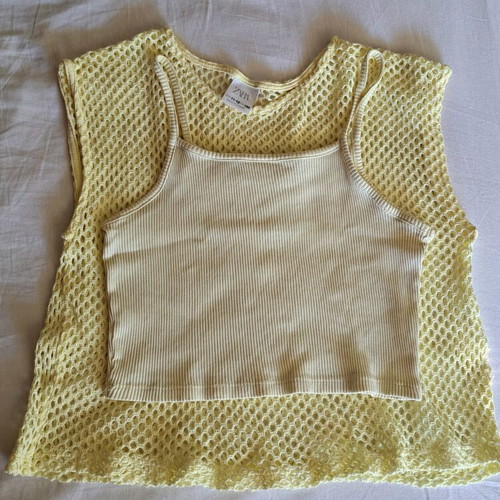 Zara Kids knitted sleeveless top with tank, like new, yellow, size 152 cm