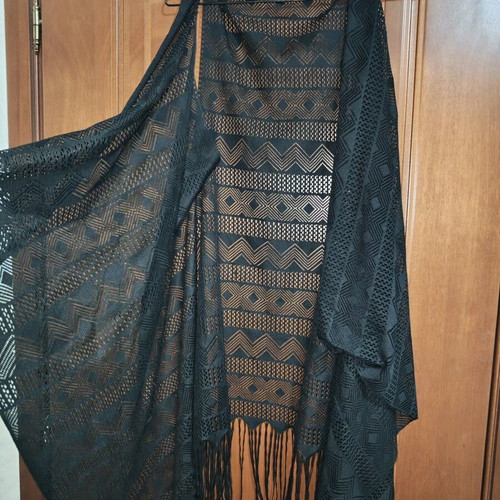 Boho kimono with fringes at hem like new, black