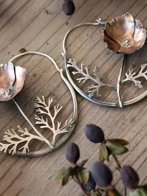 Inox Boho Style Earrings new, silver and beige