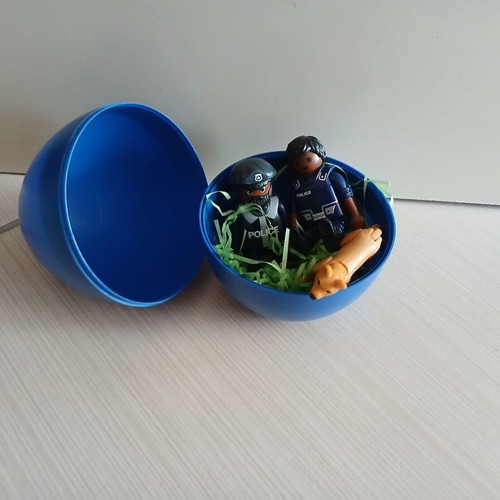 Playmobil Easter egg with police officers and dog used