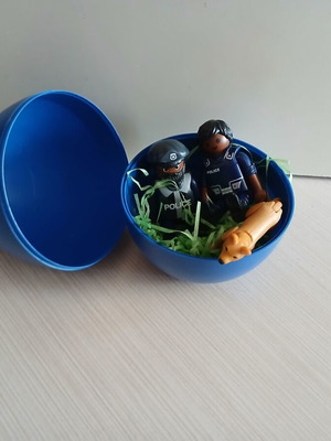Playmobil Easter egg with police officers and dog used
