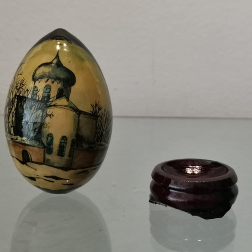 Wooden egg used with hand painting, Russian church motif