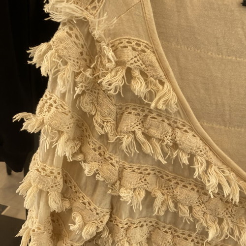 Cotton cardigan used, beige with fringe, one size
