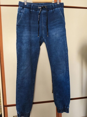 Men's jeans with elastic waist and cuffs new, blue, size L