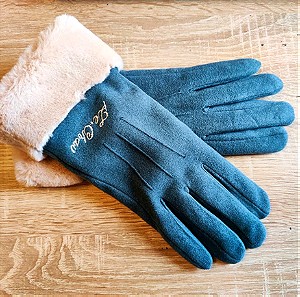 Γάντια γαλάζια με γούνα