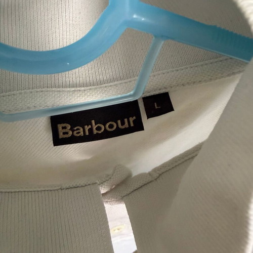 Barbour Polo shirt white used, large, fits medium