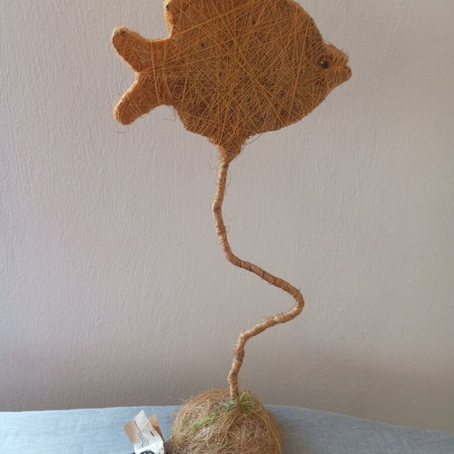 Handmade fish table lamp with rope, boho style
