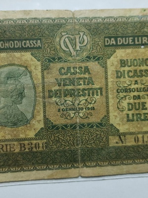 Italy 2 Lire 1918 banknote used, high value