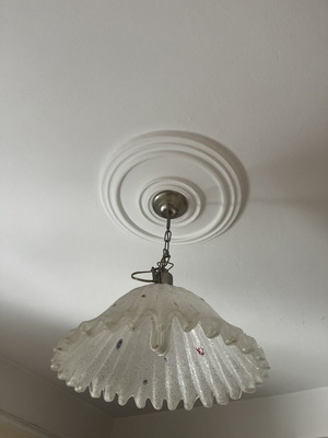 White ceiling light with silver chain, glass