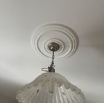 White ceiling light with silver chain, glass
