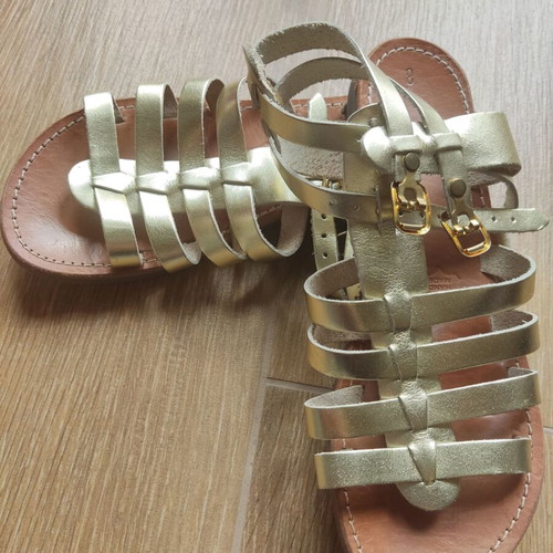 Leather gold gladiator sandals used, classic Greek style size 38