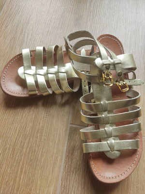 Leather gold gladiator sandals used, classic Greek style size 38