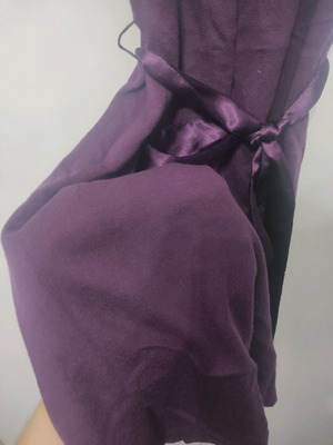 Purple knitted dress with satin belt one size