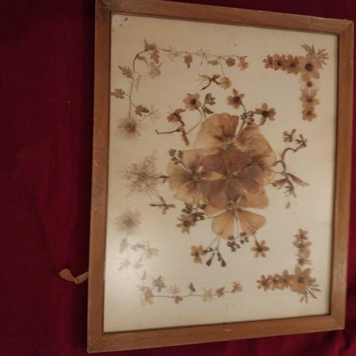 Vintage Love handmade framed artwork with dried flowers like new