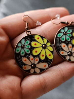 Vintage earrings with flowers like new, multicolor