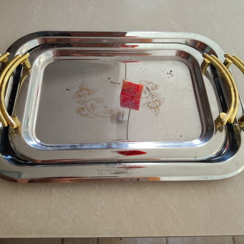 Serving trays, set of 2, chrome plated, different sizes