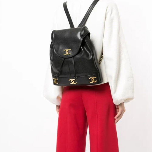 Real leather backpack, black