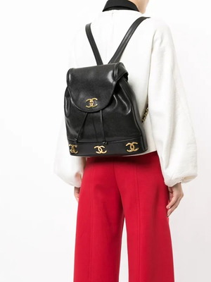 Real leather backpack, black