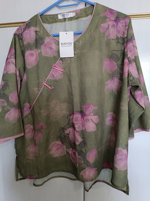 Blouse new, thin breathable fabric, pink and green, size XXL