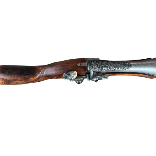 Decorative blunderbuss flintlock pistol used with wooden stock