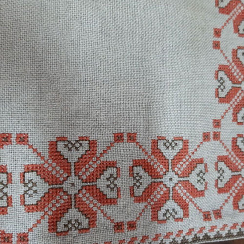 Vintage Bulgarian Hand Embroidered Tablecloth 1950s Silk Thread