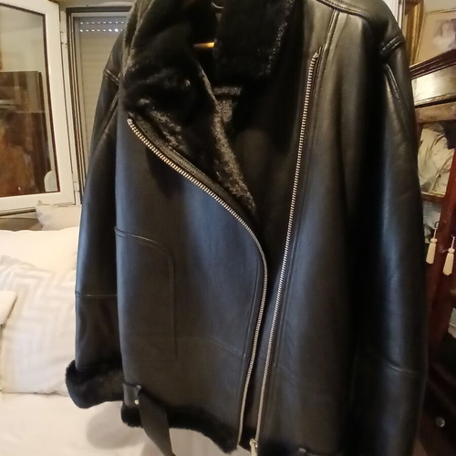 Leather jacket with fur lining new, size 44, unisex, black